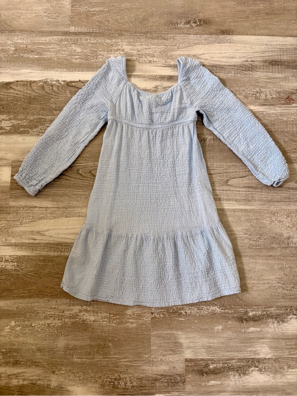 H&M Light Blue Long Sleeve Smocked Casual Dress